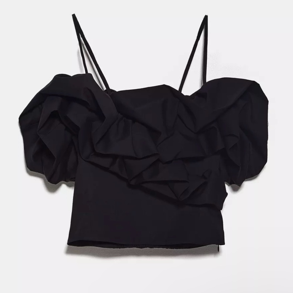 New Zara Women Voluminous Poplin Top Black Size Medium